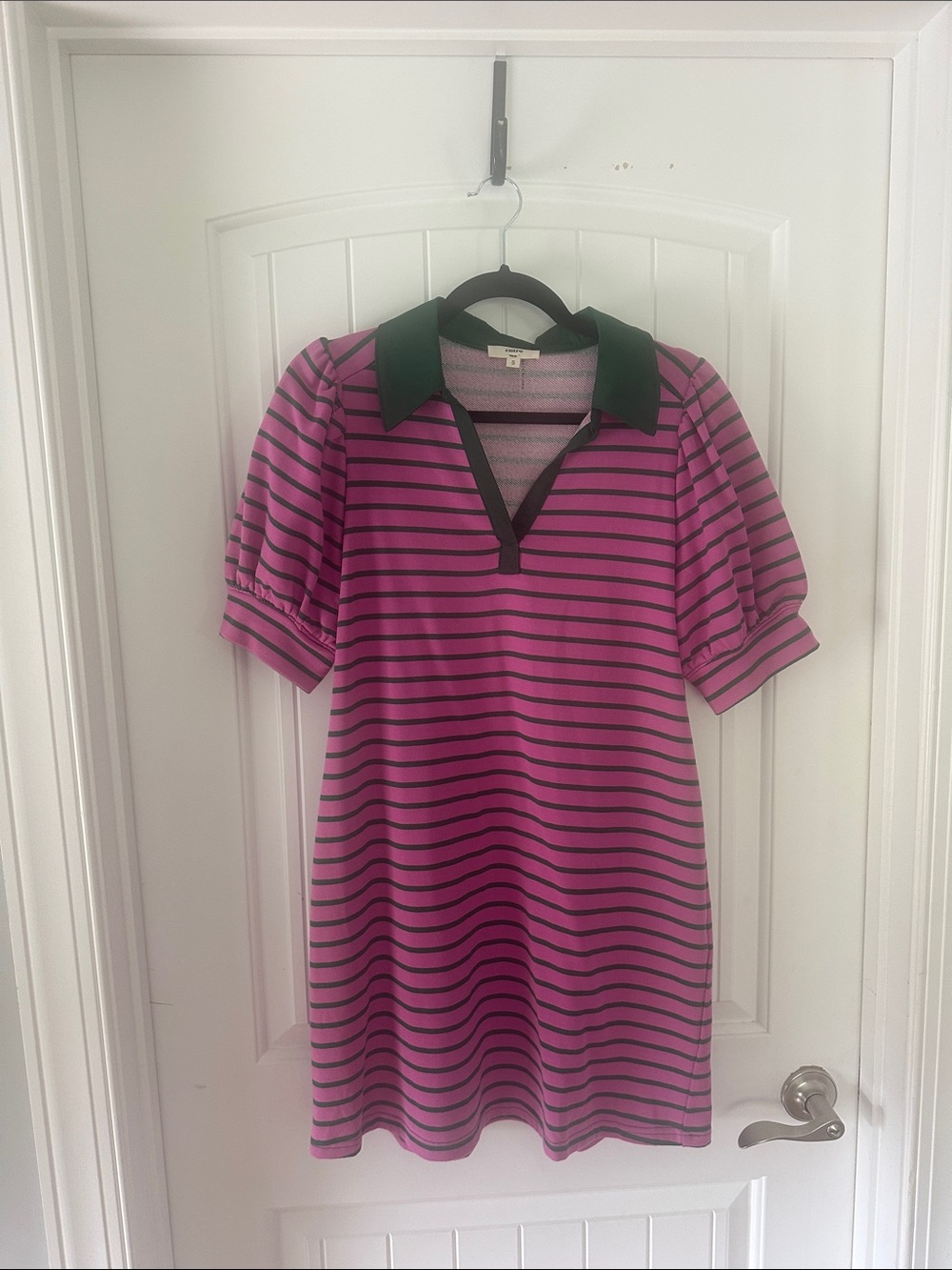 entro Pink and Green Striped Polo Mini Dress